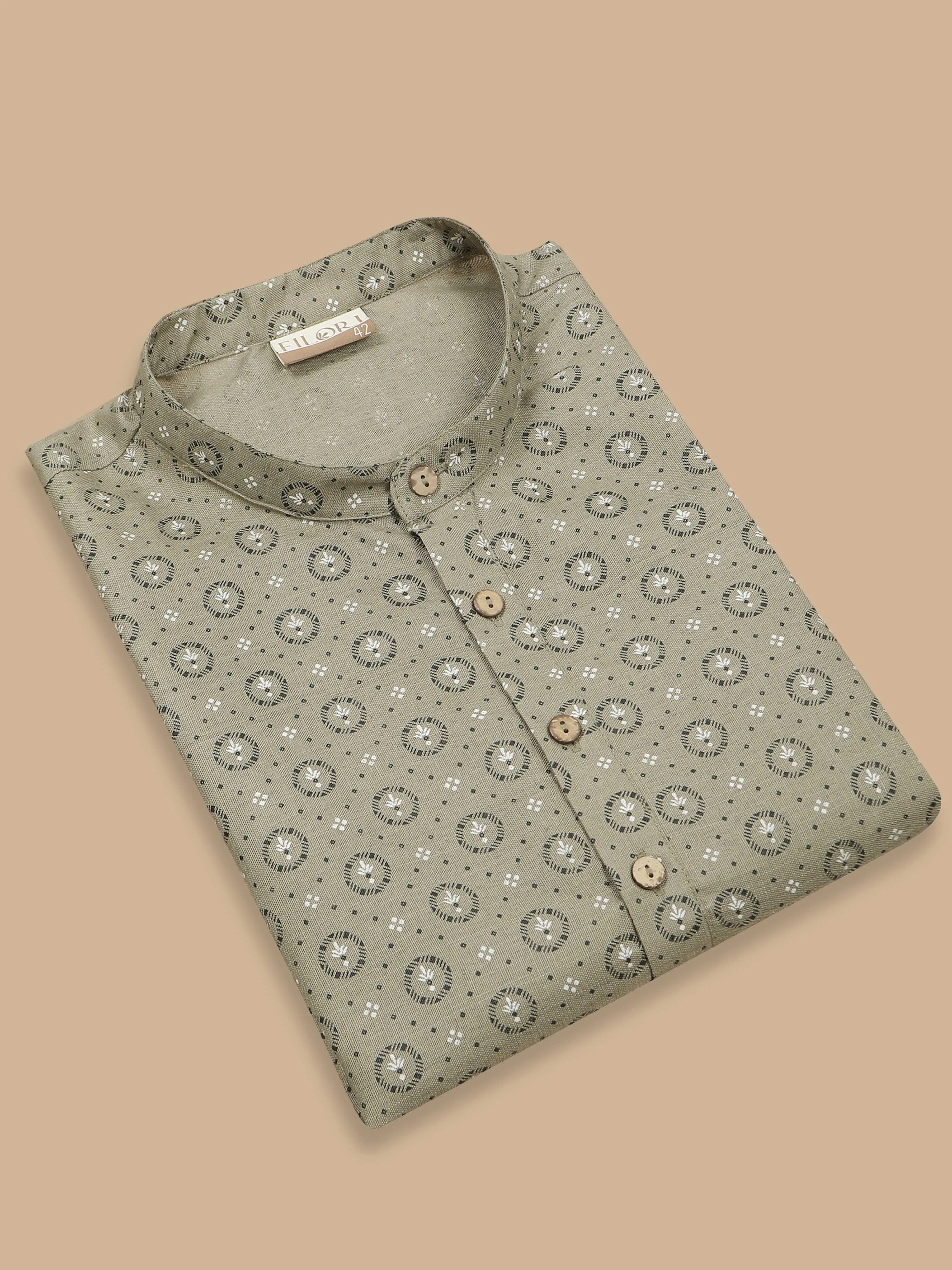 Grey Printed Short Kurta Full Sleeve