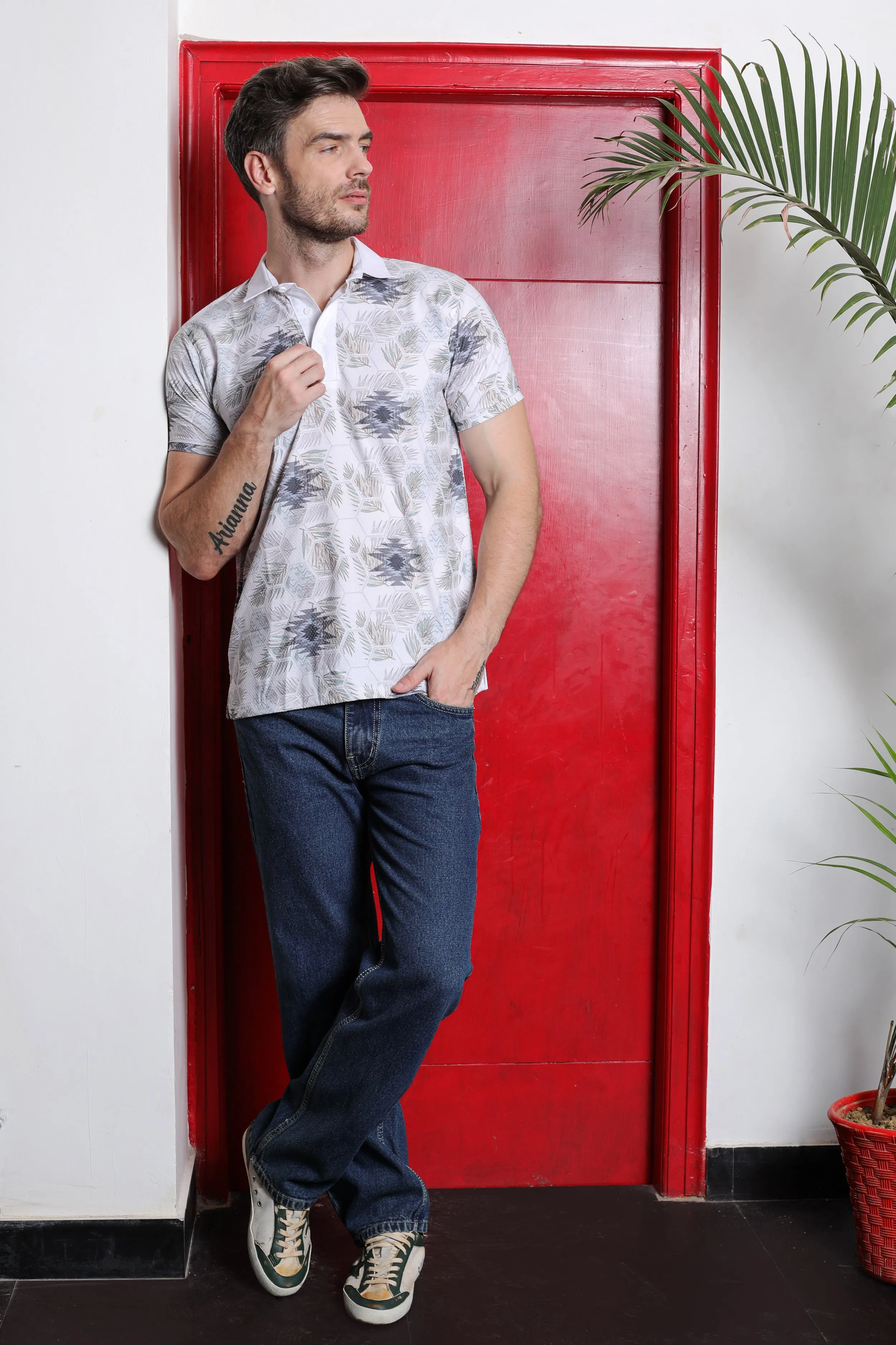 Halfsleeve Blue Green Printed Knit Shirt