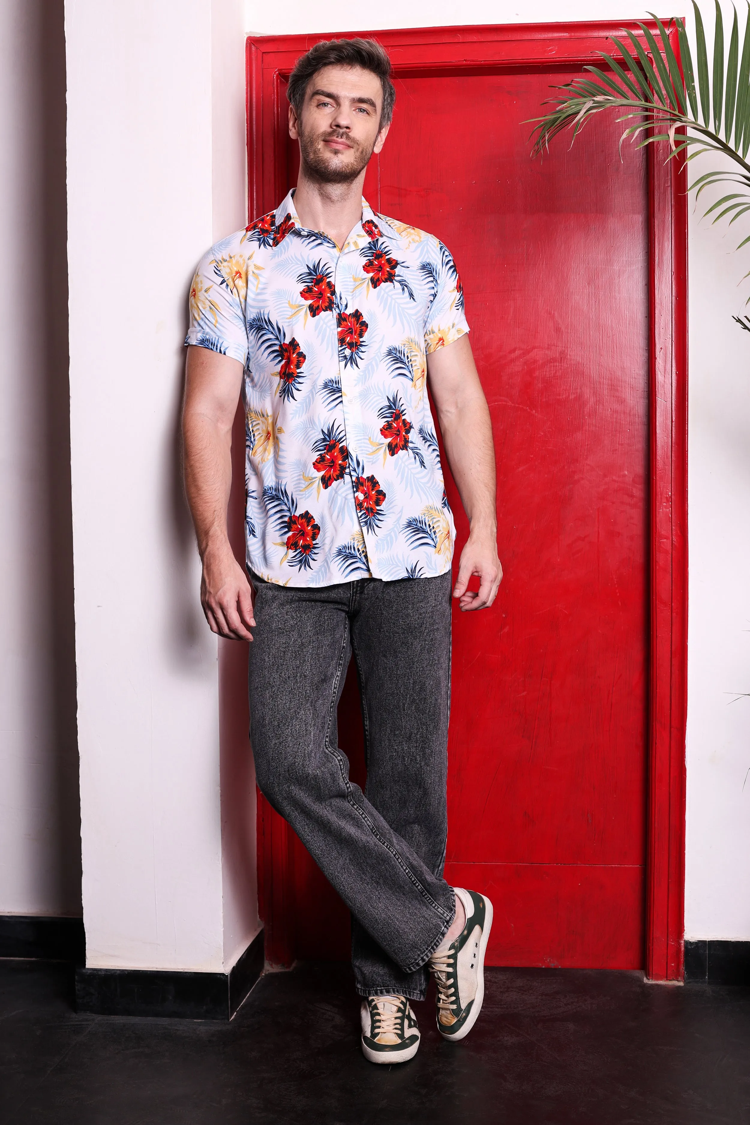 Halfsleeve  White/Red Printed Knit Shirt
