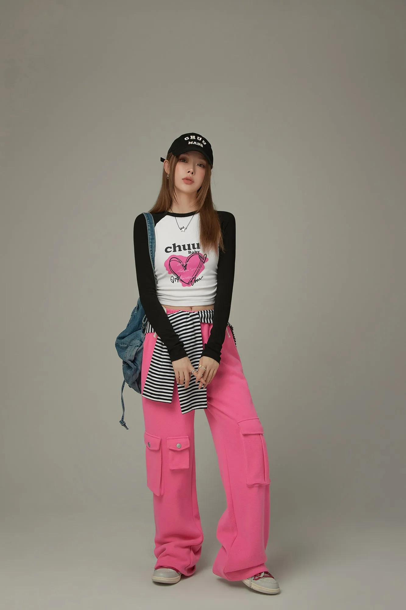 Heart Color Contrast Shirring T-Shirt