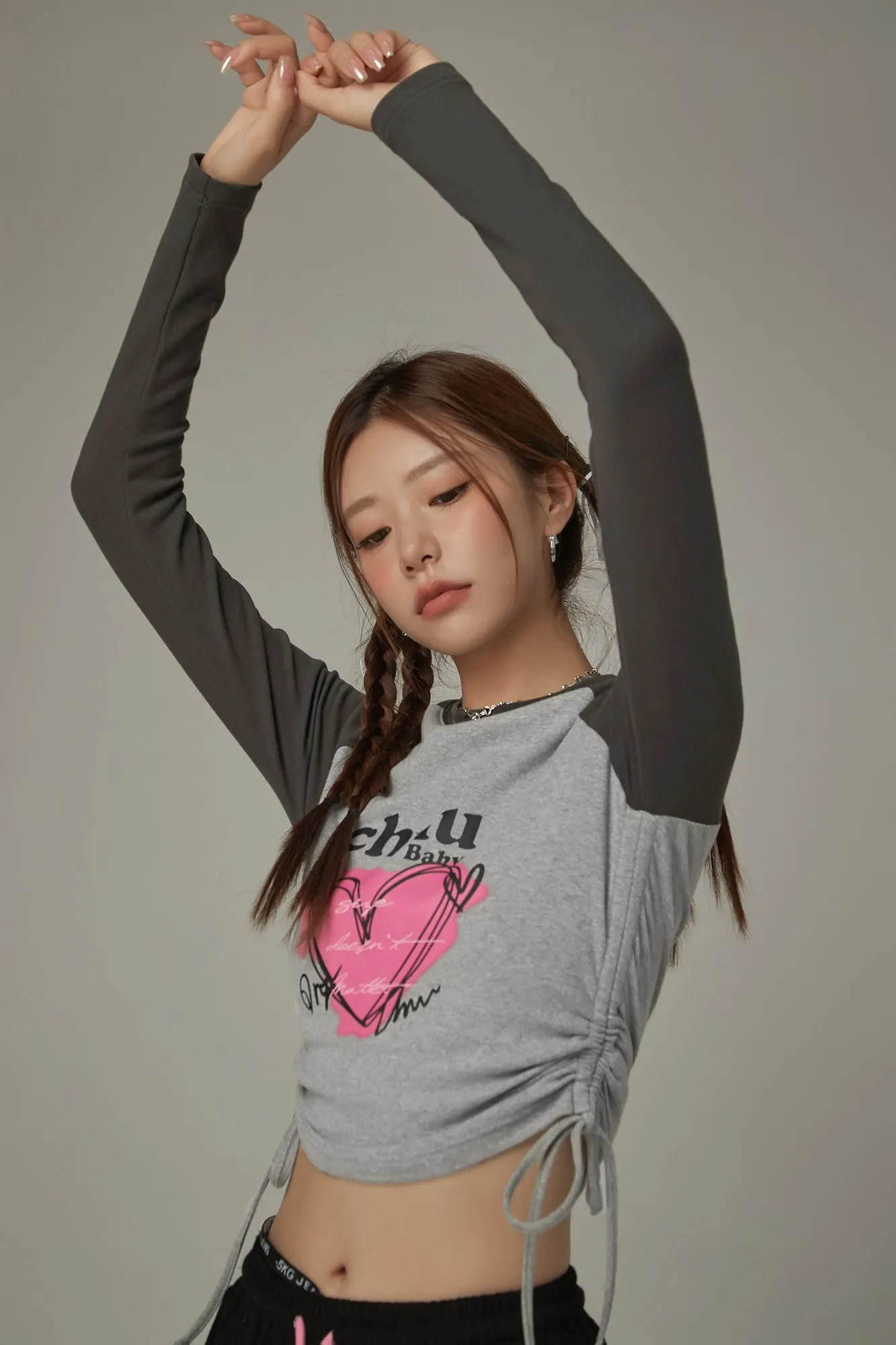 Heart Color Contrast Shirring T-Shirt