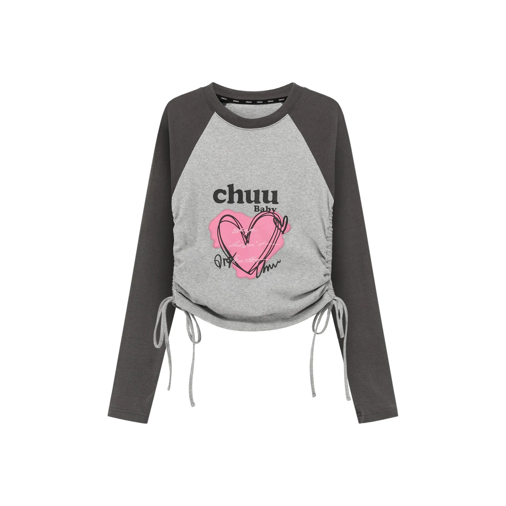 Heart Color Contrast Shirring T-Shirt
