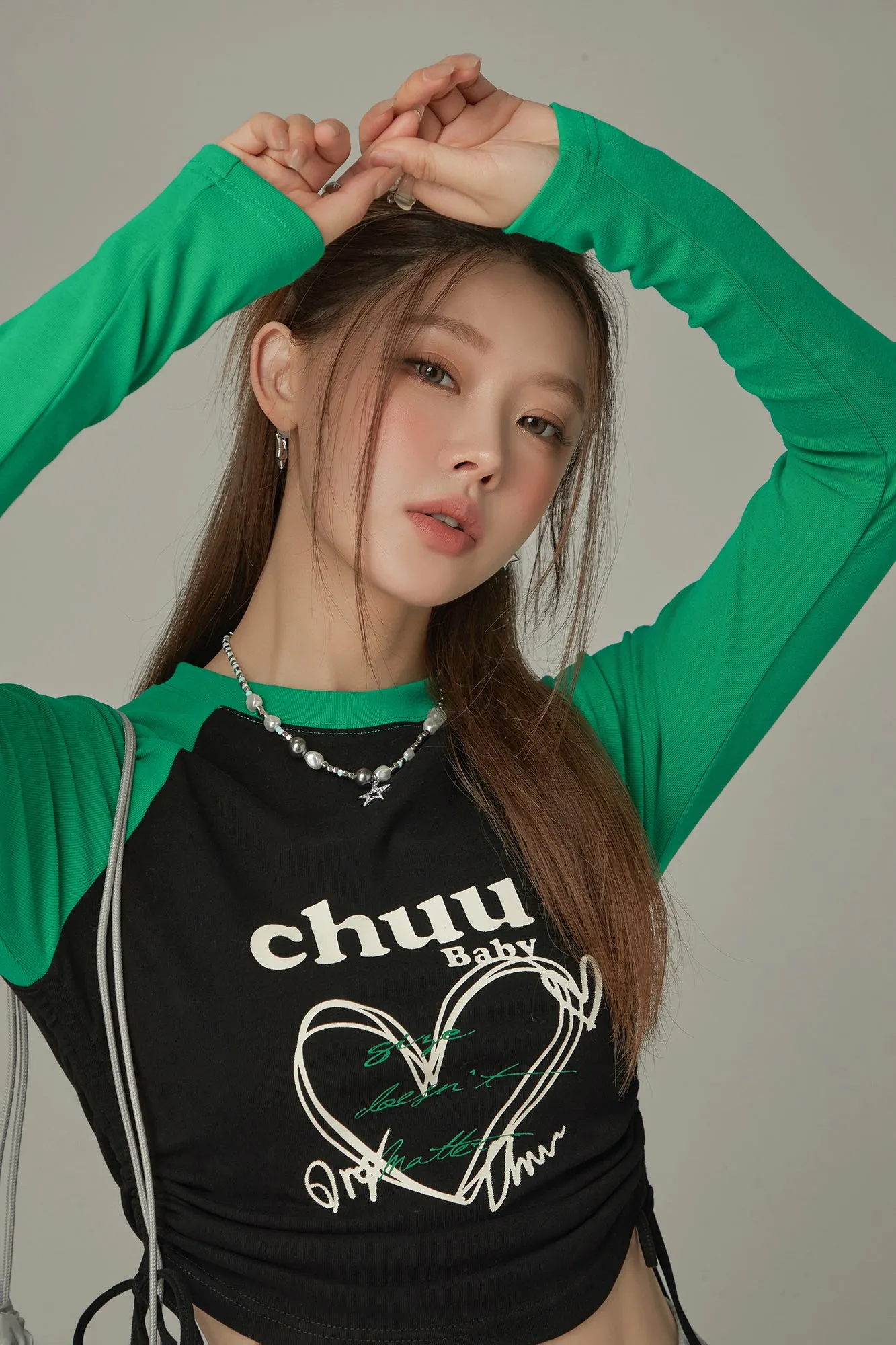 Heart Color Contrast Shirring T-Shirt
