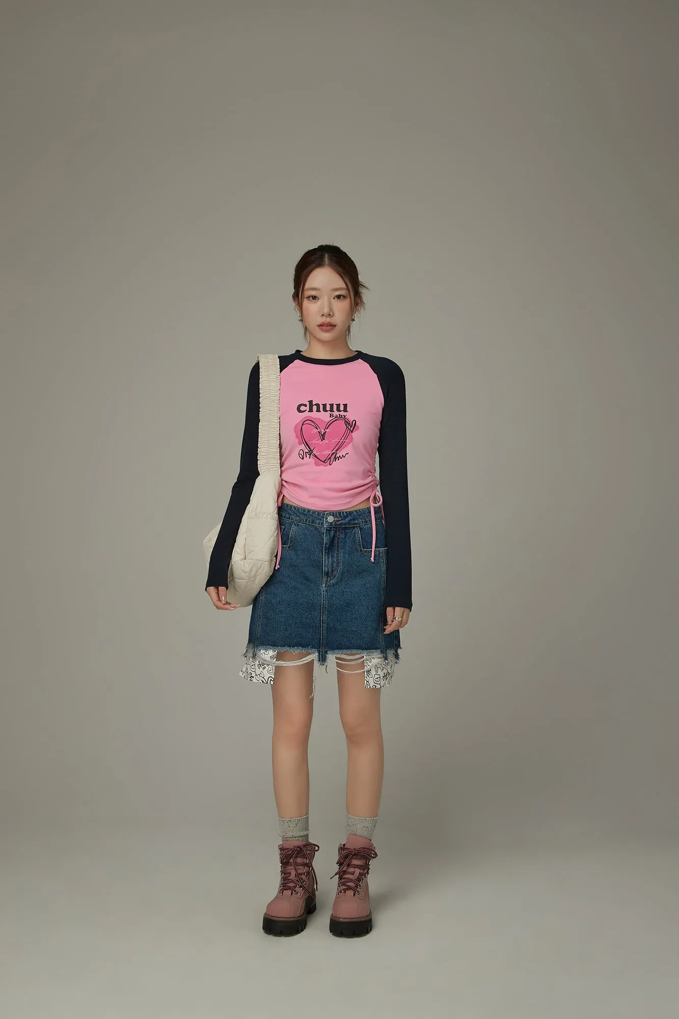 Heart Color Contrast Shirring T-Shirt
