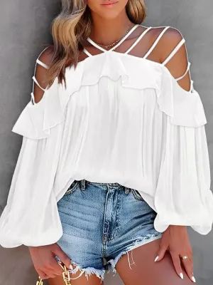 Hollow Solid Color Long Sleeves Loose Blouses&Shirts Tops