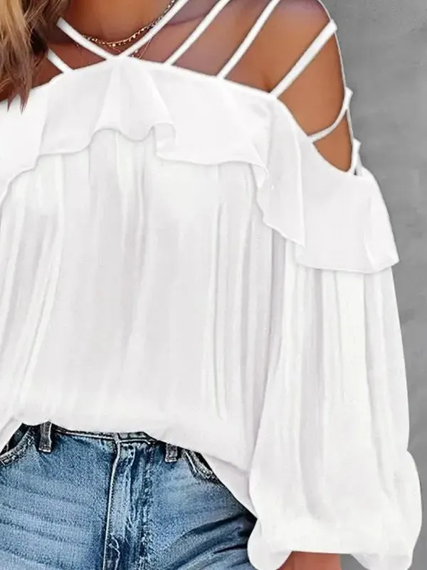 Hollow Solid Color Long Sleeves Loose Blouses&Shirts Tops
