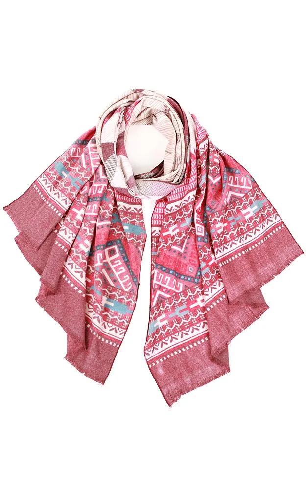 JC17161 Pocahontas Geometric Mixed Pattern Shawl Scarf
