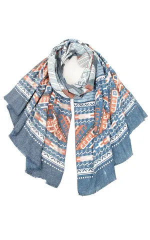 JC17161 Pocahontas Geometric Mixed Pattern Shawl Scarf