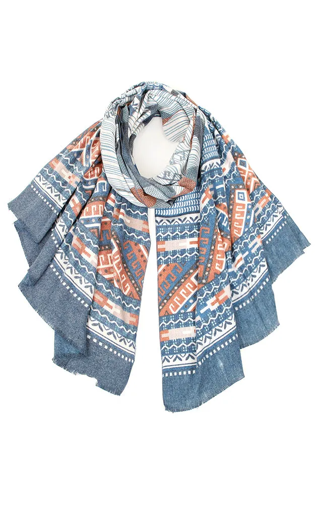 JC17161 Pocahontas Geometric Mixed Pattern Shawl Scarf
