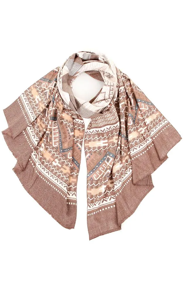 JC17161 Pocahontas Geometric Mixed Pattern Shawl Scarf