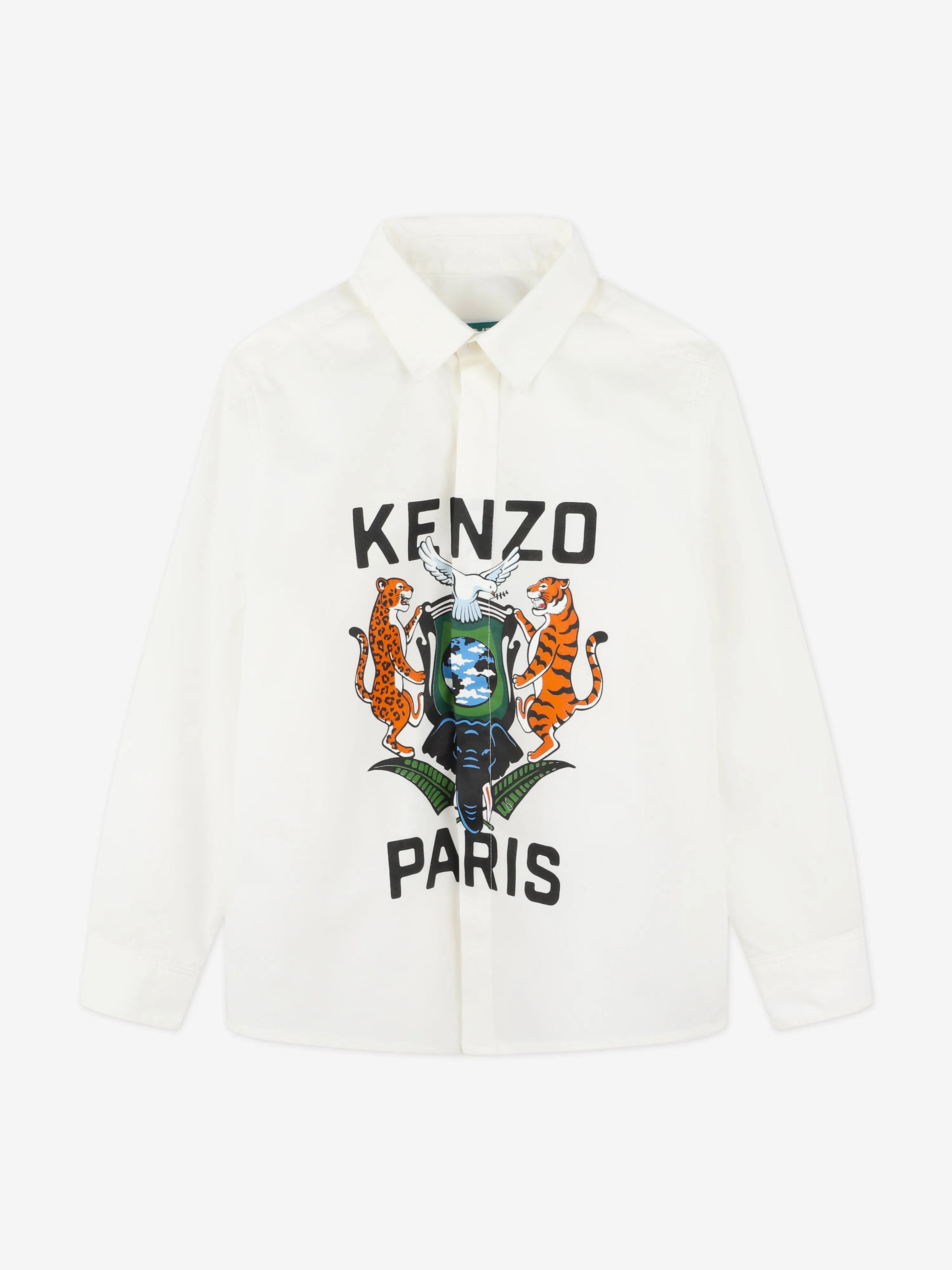 KENZO Boys Long Sleeve Logo Shirt in Ivory