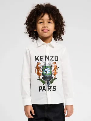 KENZO Boys Long Sleeve Logo Shirt in Ivory