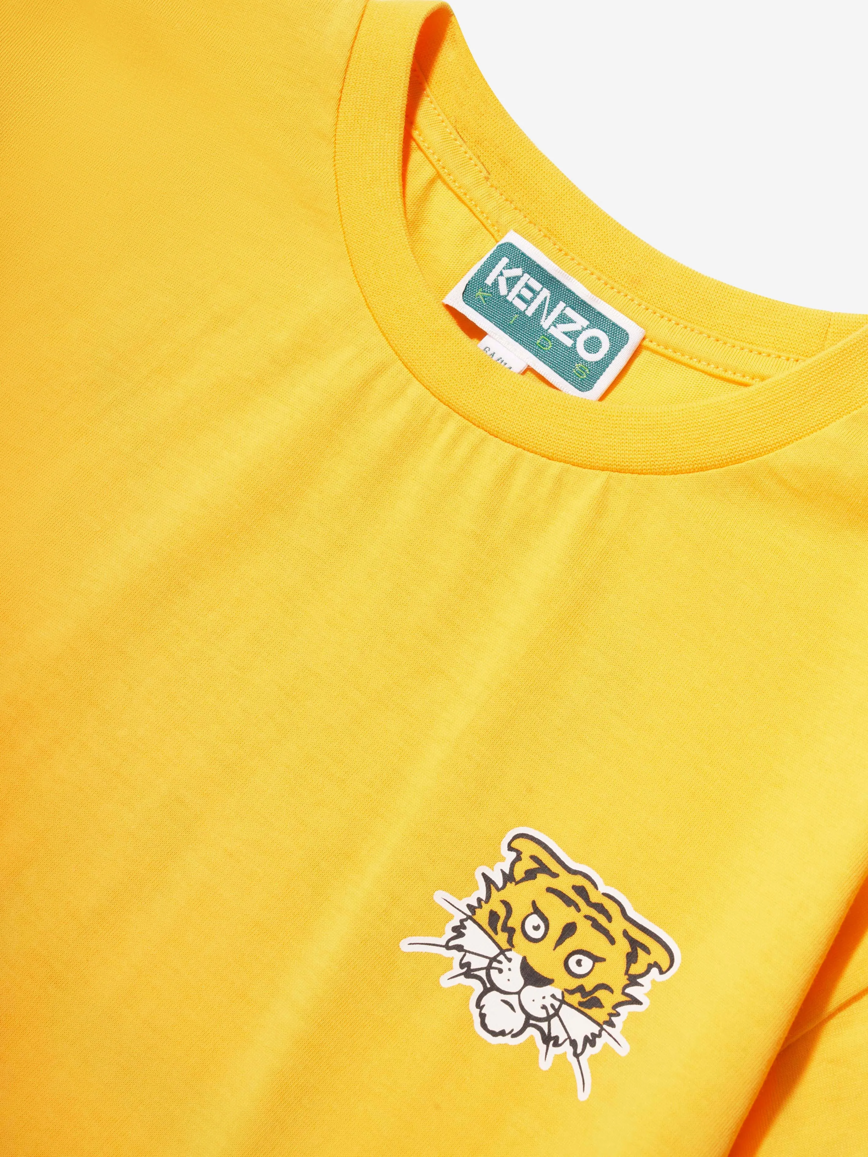 KENZO Boys Tiger Logo T-Shirt in Yellow