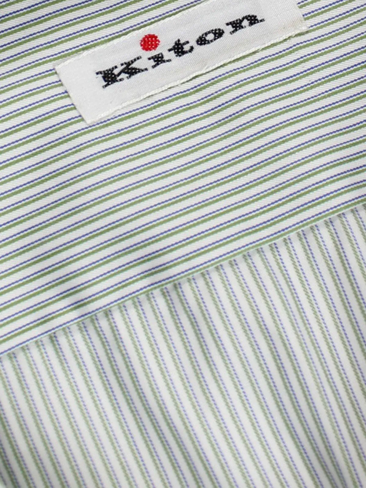 Kiton Dress Shirt White Green Navy Stripes 38 - 15 SALE