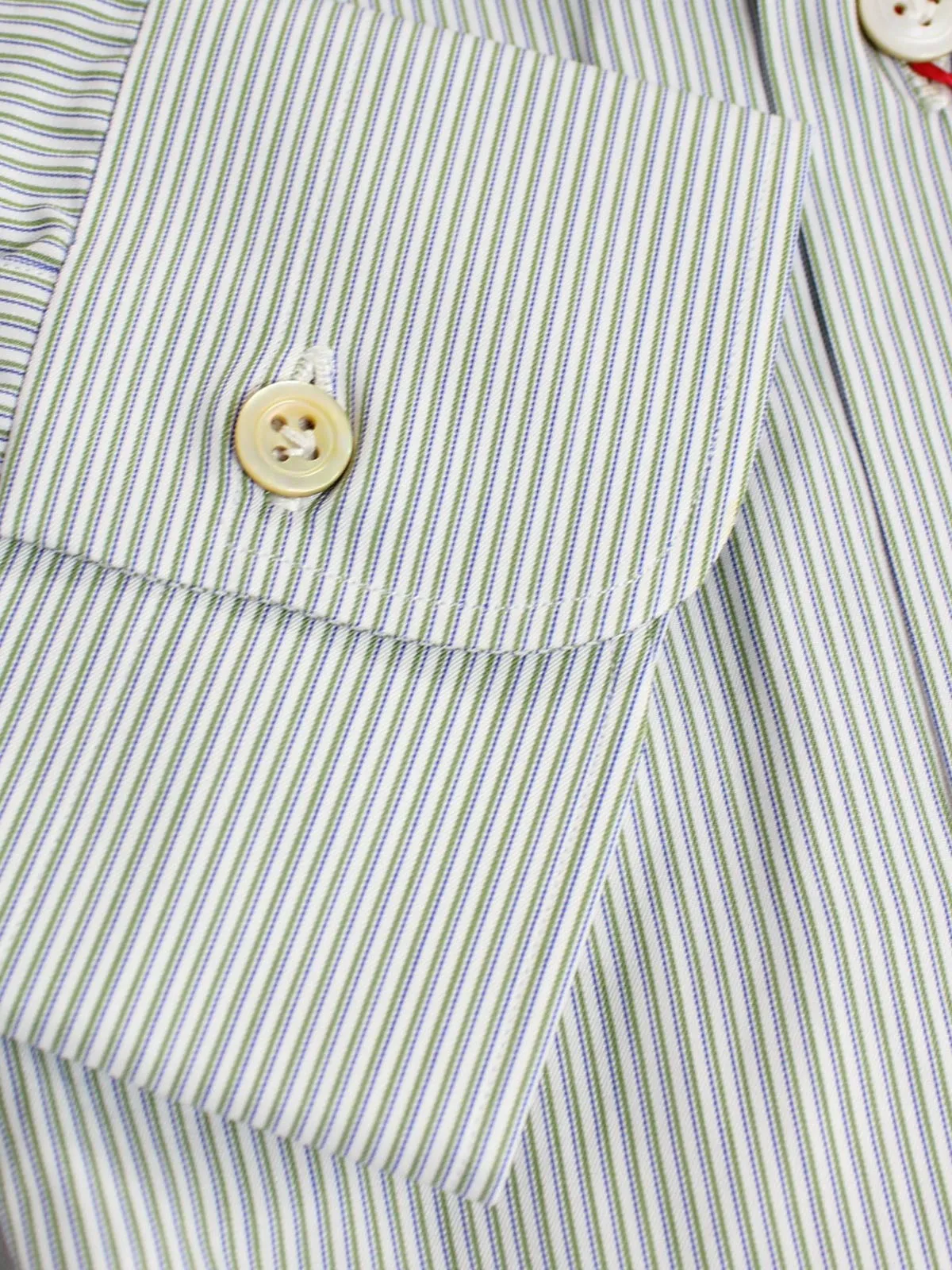 Kiton Dress Shirt White Green Navy Stripes 38 - 15 SALE