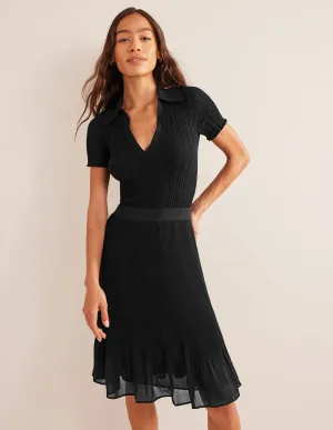 Knee Length Plisse Skirt-Black