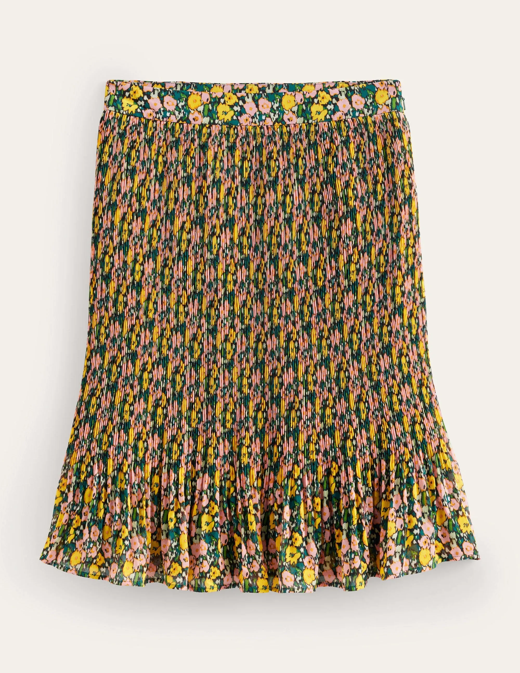 Knee Length Plisse Skirt-Emerald Night, Abstract Poppy