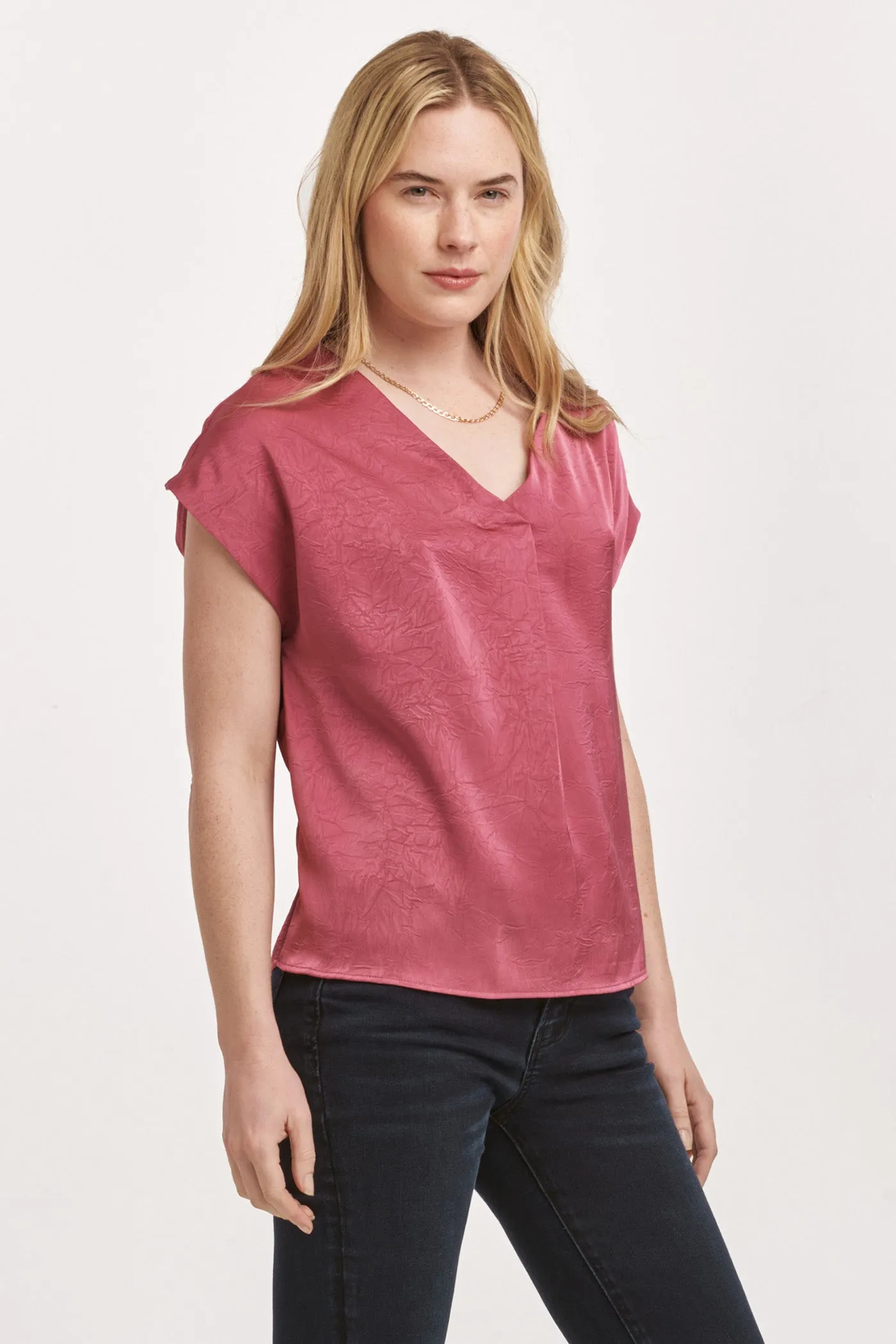 KRISTEN V-NECK SHORT SLEEVE BLOUSE LILAC ROSE