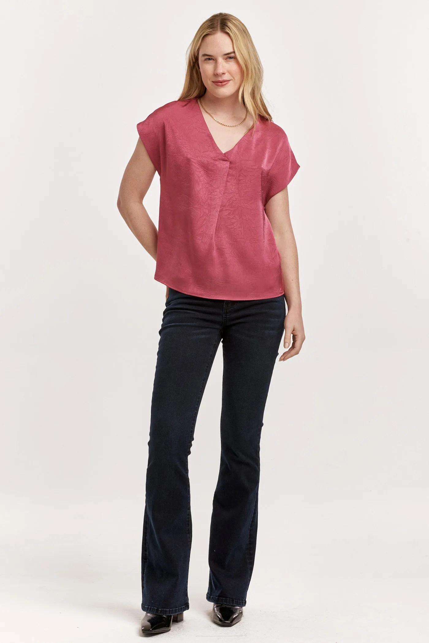 KRISTEN V-NECK SHORT SLEEVE BLOUSE LILAC ROSE