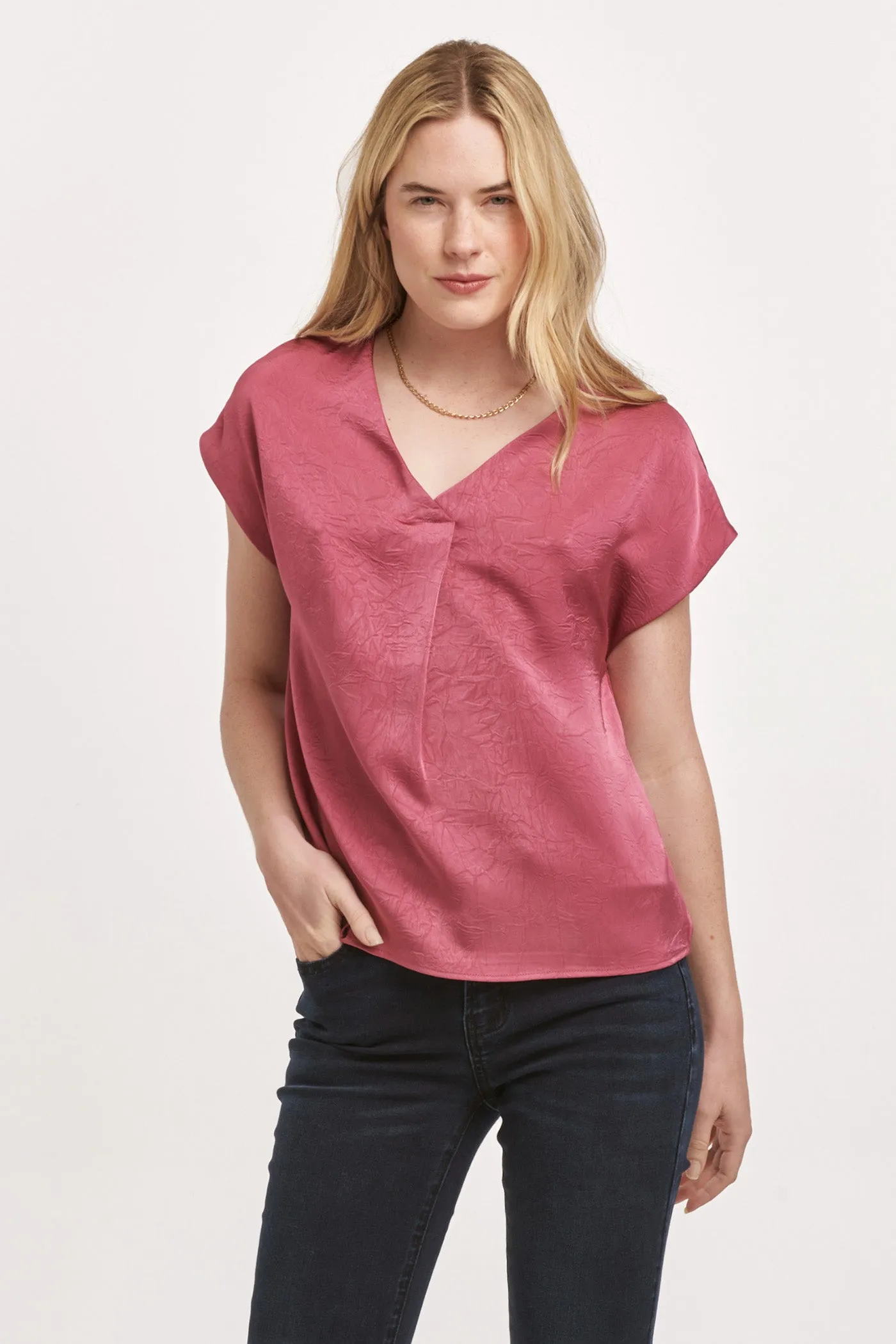 KRISTEN V-NECK SHORT SLEEVE BLOUSE LILAC ROSE