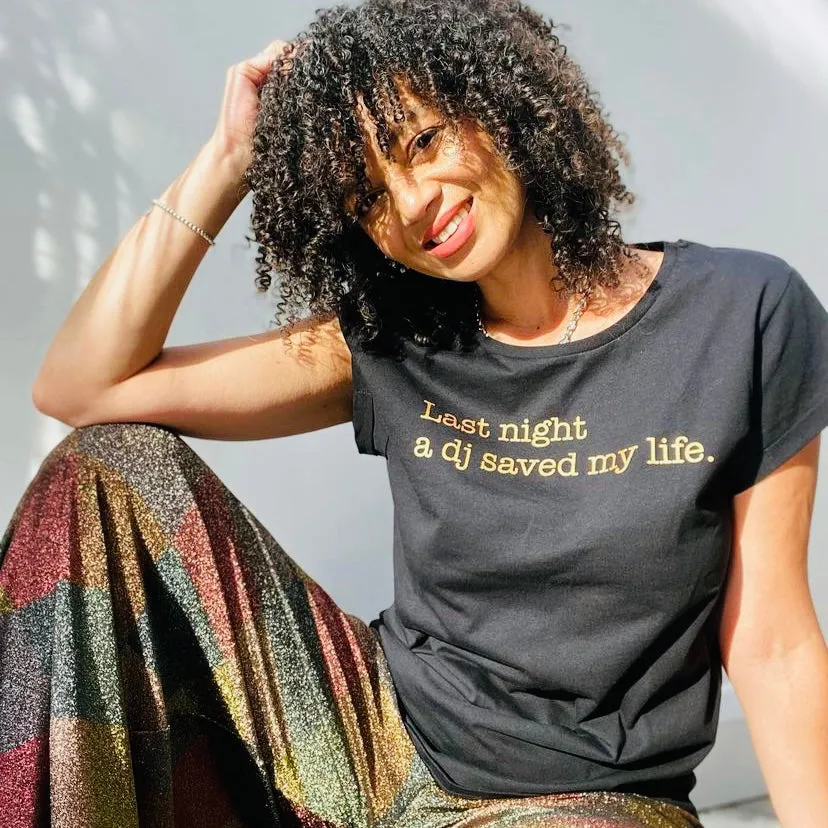 Last Night A DJ Saved My Life Tshirt Black & Gold