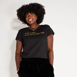 Last Night A DJ Saved My Life Tshirt Black & Gold