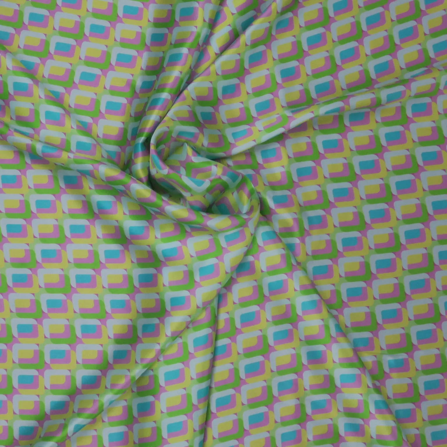 Lavender Yellow & Green Squares Modern Illustration Printed Silk Charmeuse Fabric