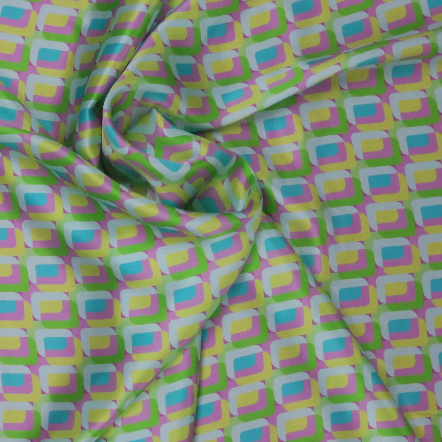 Lavender Yellow & Green Squares Modern Illustration Printed Silk Charmeuse Fabric