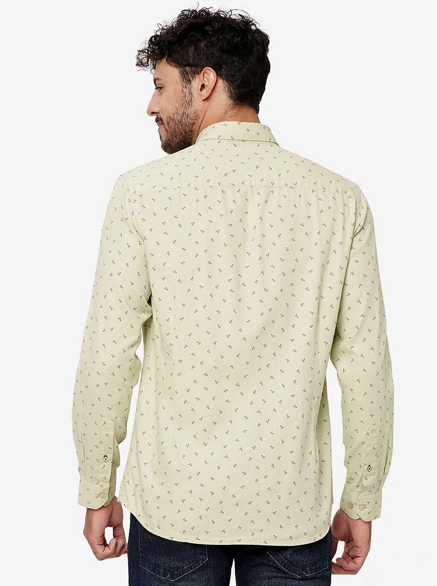 Light Green Printed Smart Fit Semi Casual Shirt | Greenfibre