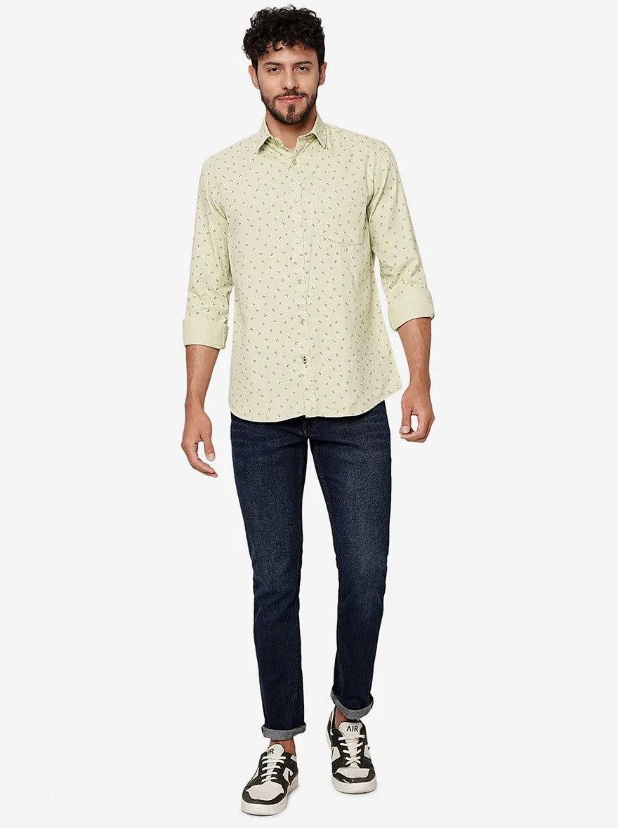 Light Green Printed Smart Fit Semi Casual Shirt | Greenfibre