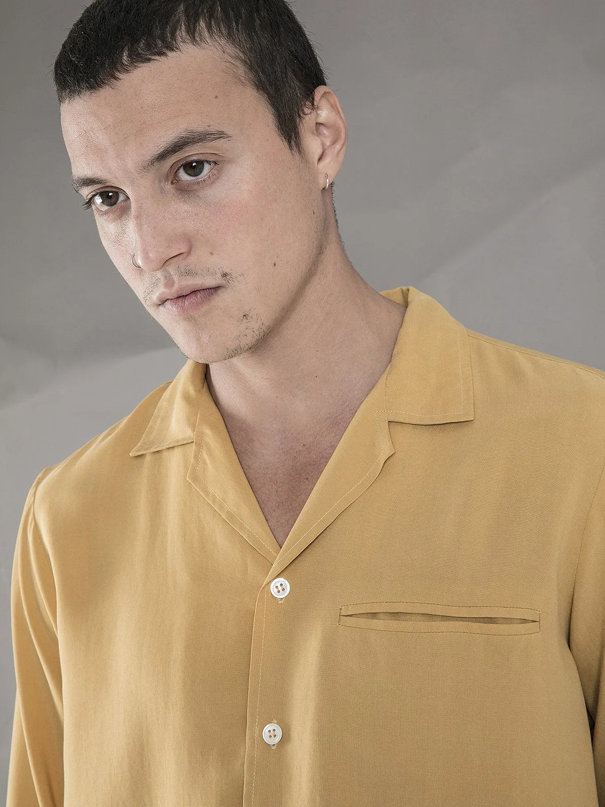 Long Sleeve Camp Collar Shirt - Mustard