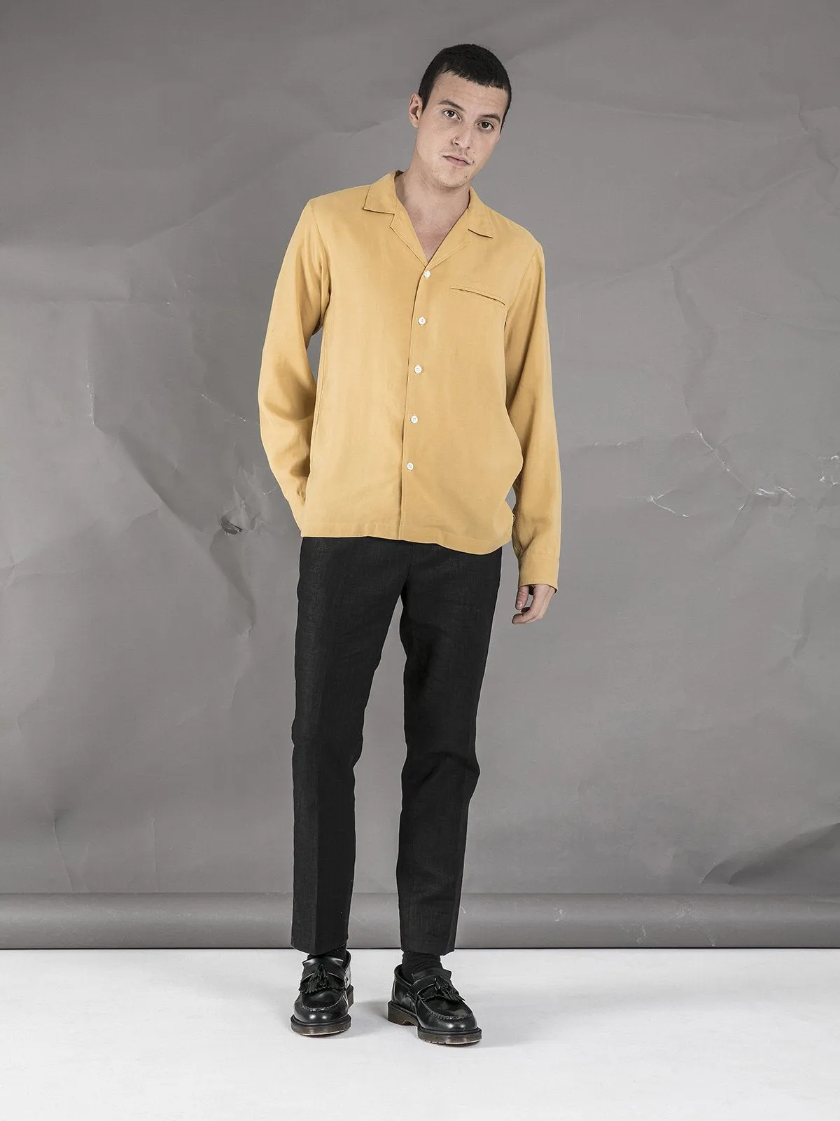 Long Sleeve Camp Collar Shirt - Mustard