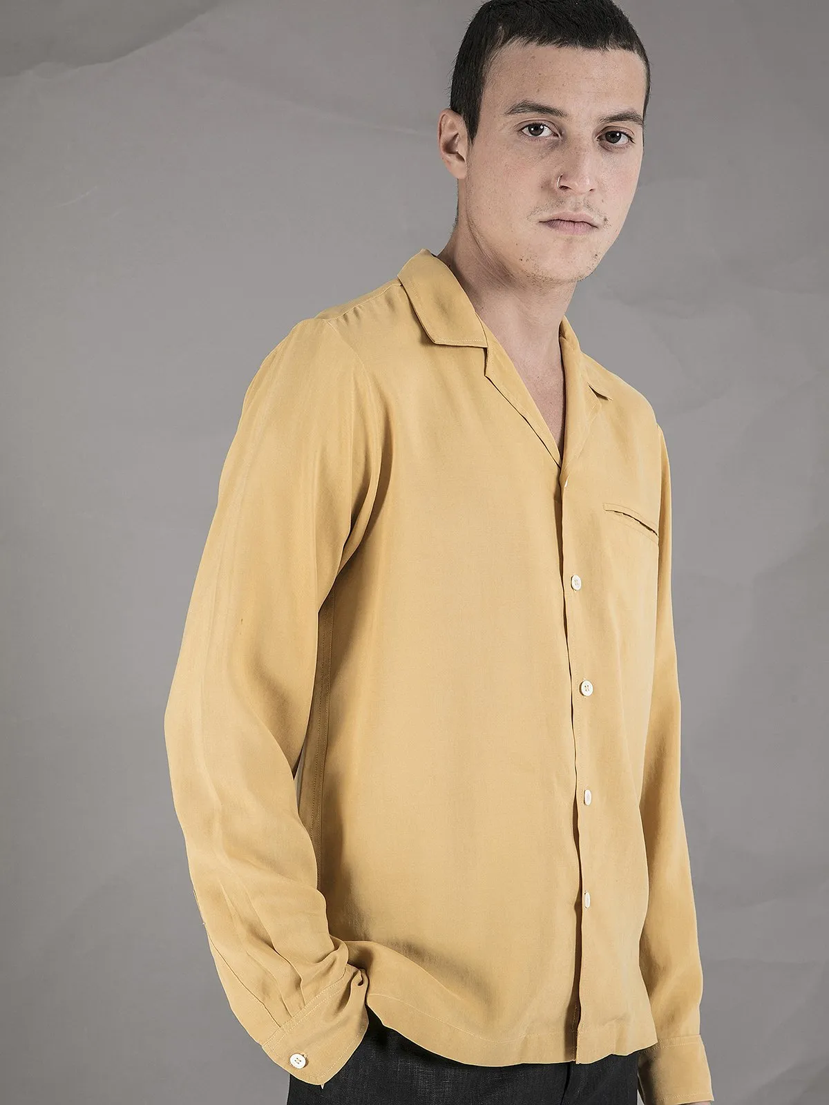 Long Sleeve Camp Collar Shirt - Mustard
