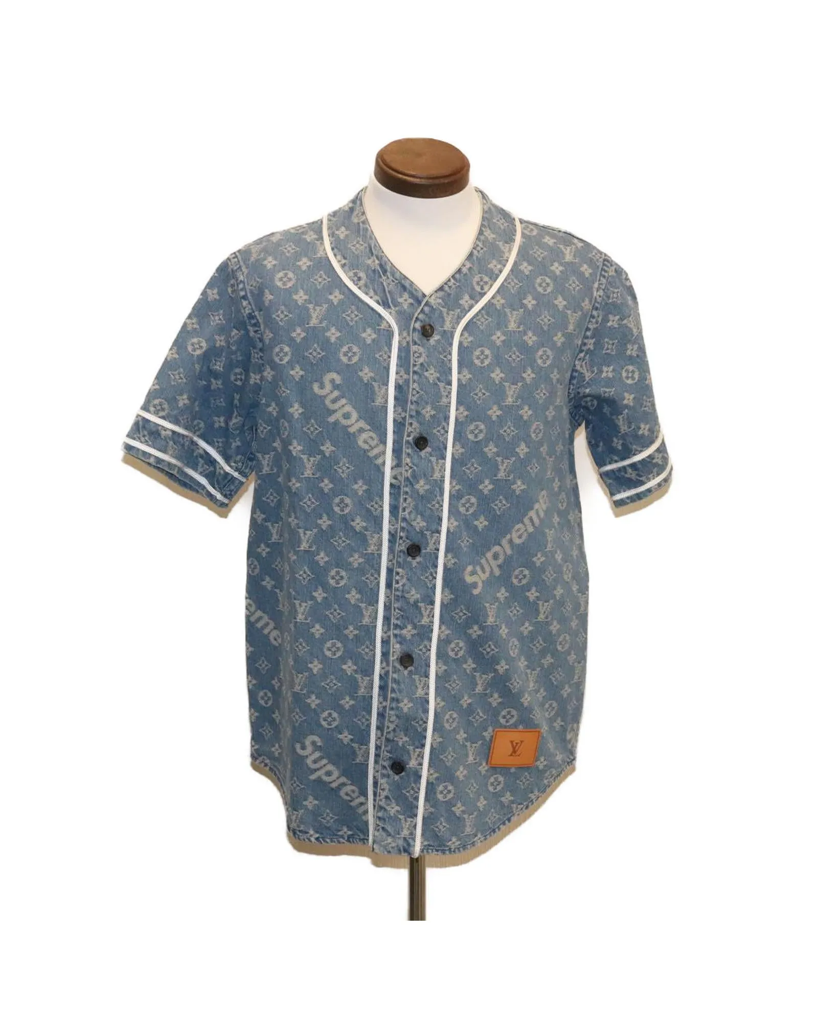 Louis Vuitton x Supreme Denim Baseball Jersey Blue
