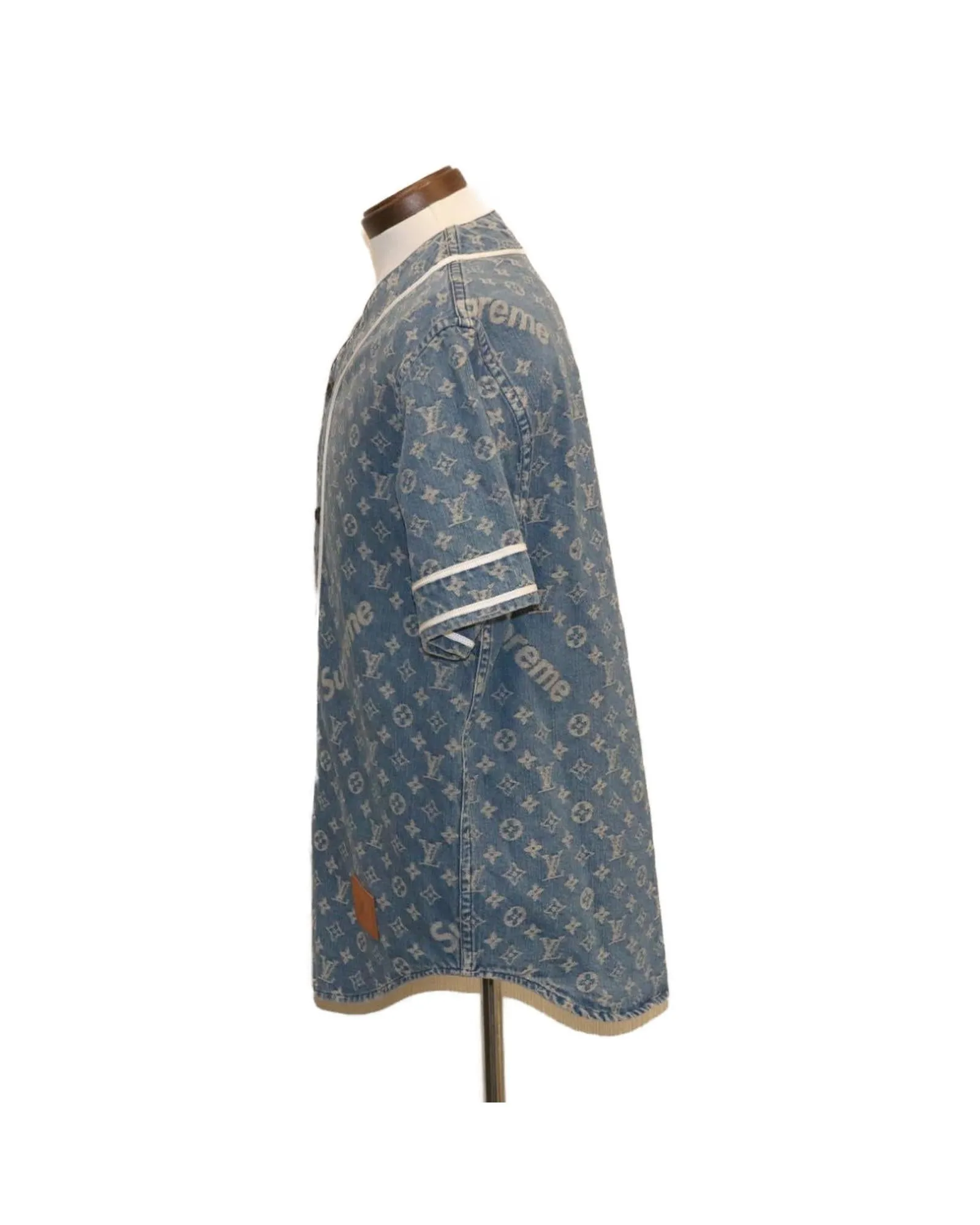 Louis Vuitton x Supreme Denim Baseball Jersey Blue