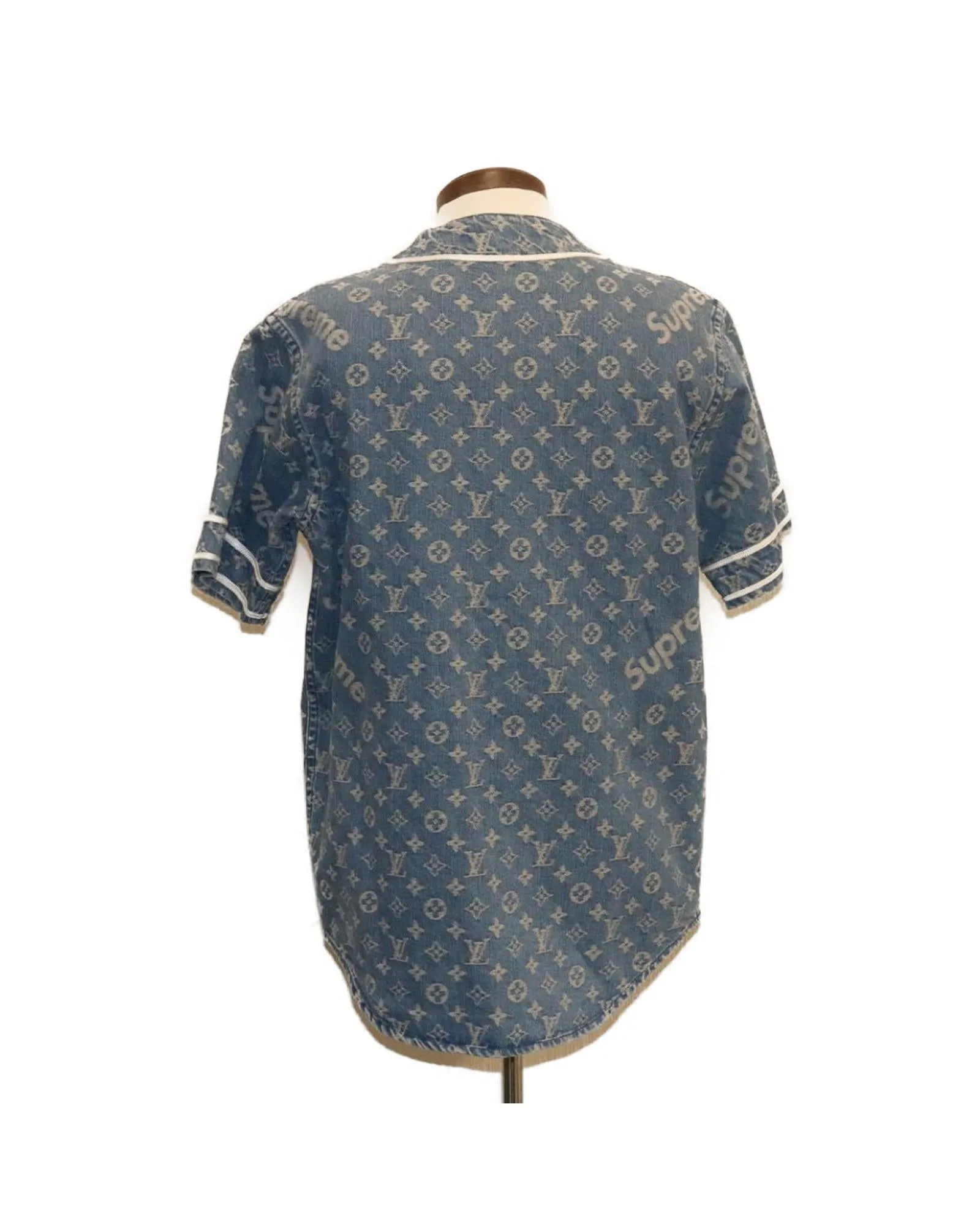 Louis Vuitton x Supreme Denim Baseball Jersey Blue