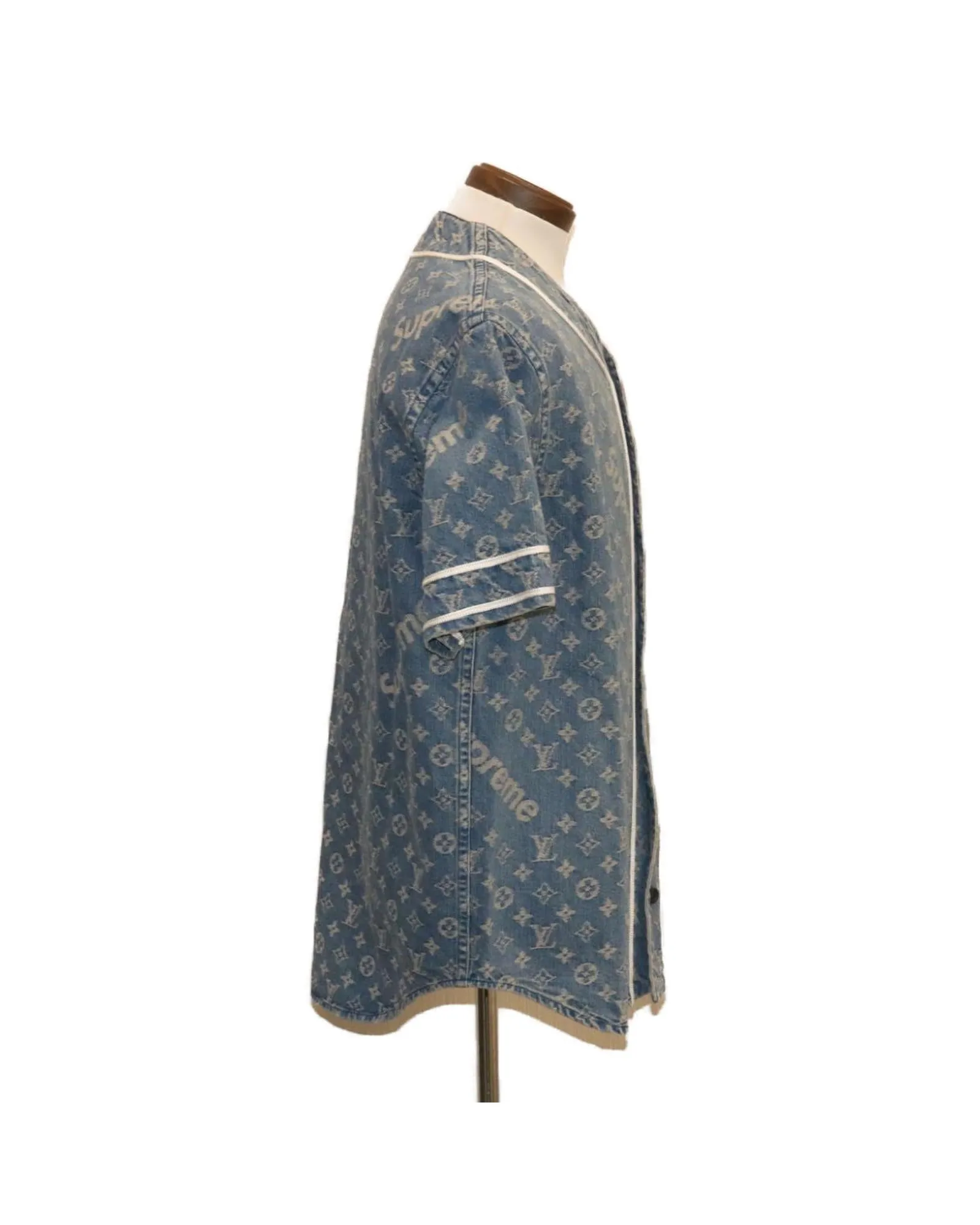 Louis Vuitton x Supreme Denim Baseball Jersey Blue