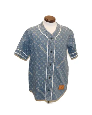 Louis Vuitton x Supreme Denim Baseball Jersey Blue