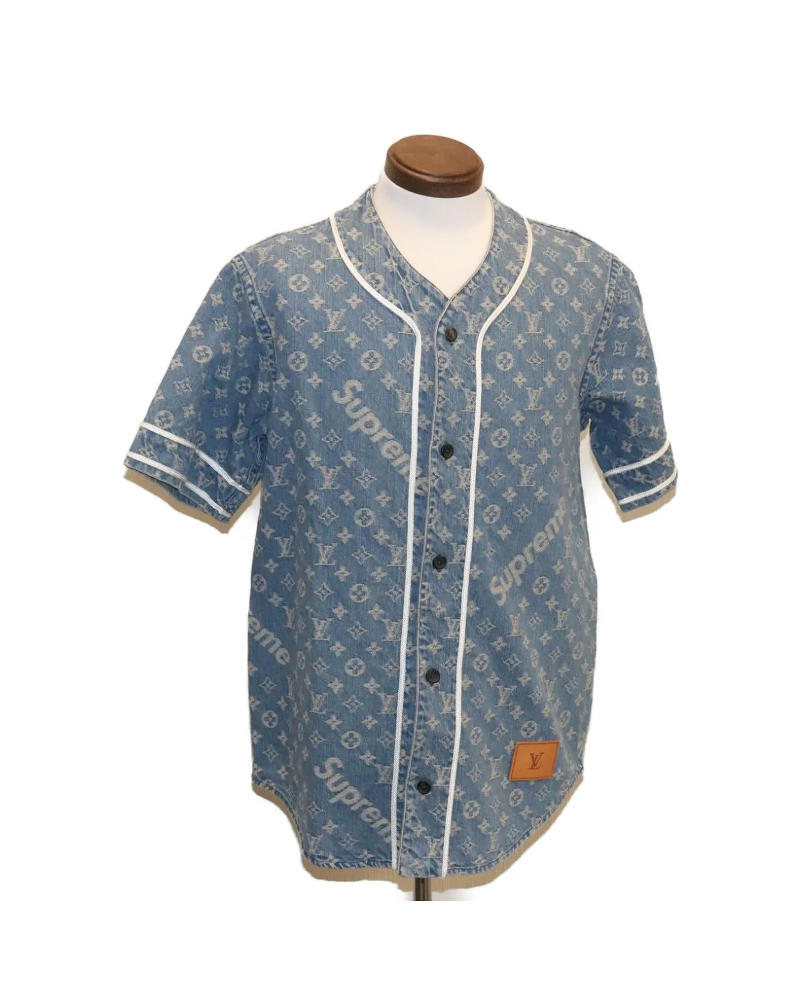 Louis Vuitton x Supreme Denim Baseball Jersey Blue
