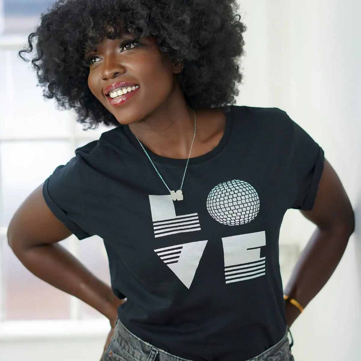 LOVE IS T-shirt Black & Silver