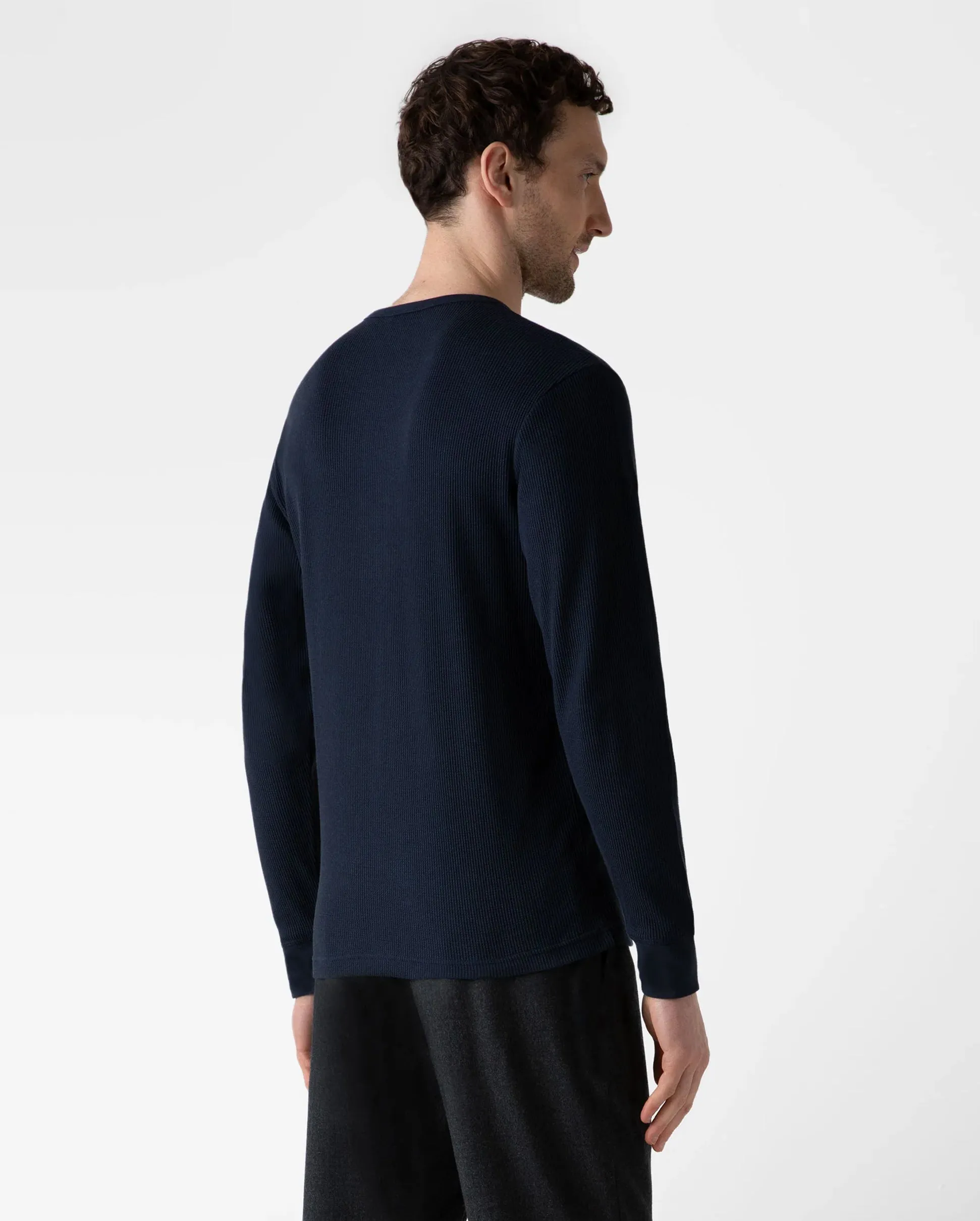 L/S WAFFLE HENLEY / NAVY