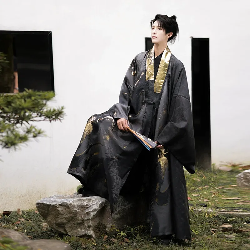 Made in the Ming Dynasty | Gold and black textured Hanfu men's Taoist robes