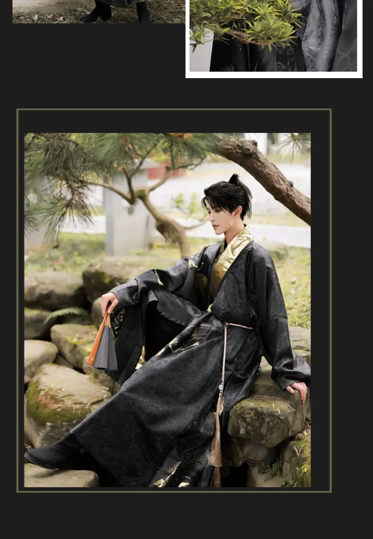 Made in the Ming Dynasty | Gold and black textured Hanfu men's Taoist robes