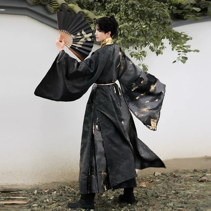 Made in the Ming Dynasty | Gold and black textured Hanfu men's Taoist robes