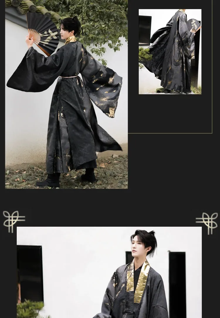 Made in the Ming Dynasty | Gold and black textured Hanfu men's Taoist robes