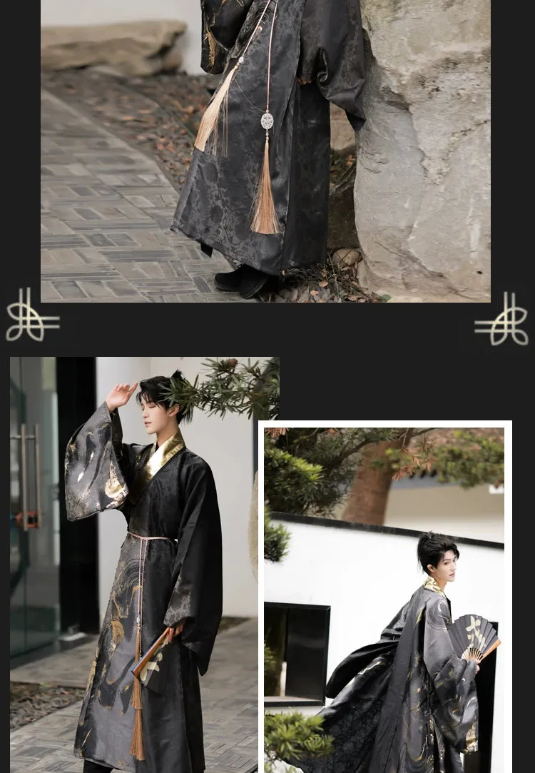 Made in the Ming Dynasty | Gold and black textured Hanfu men's Taoist robes