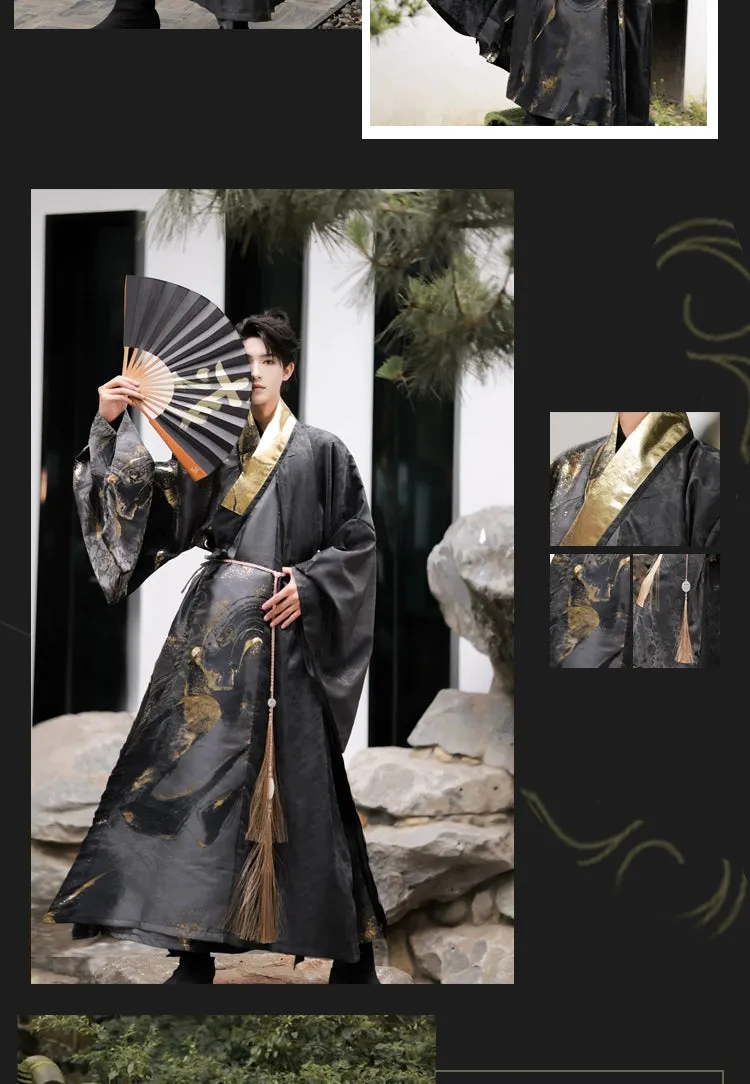Made in the Ming Dynasty | Gold and black textured Hanfu men's Taoist robes