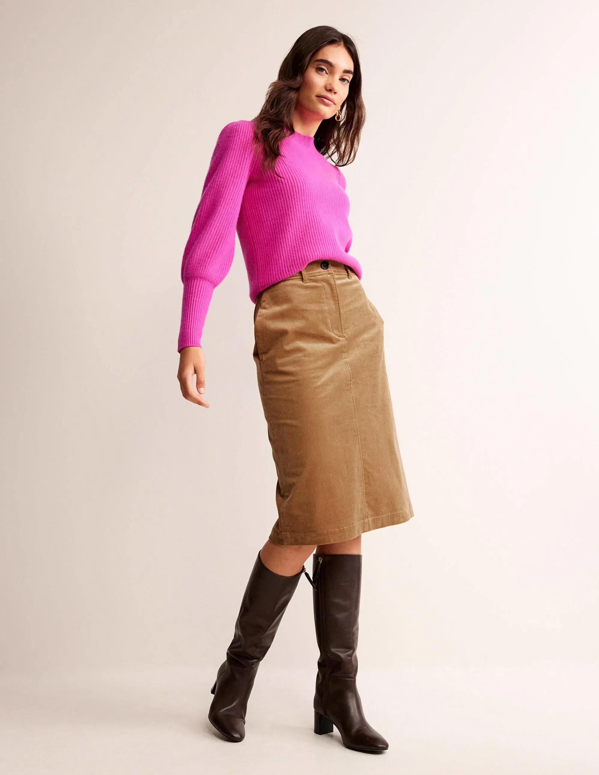Margot Cord Midi Skirt-Camel