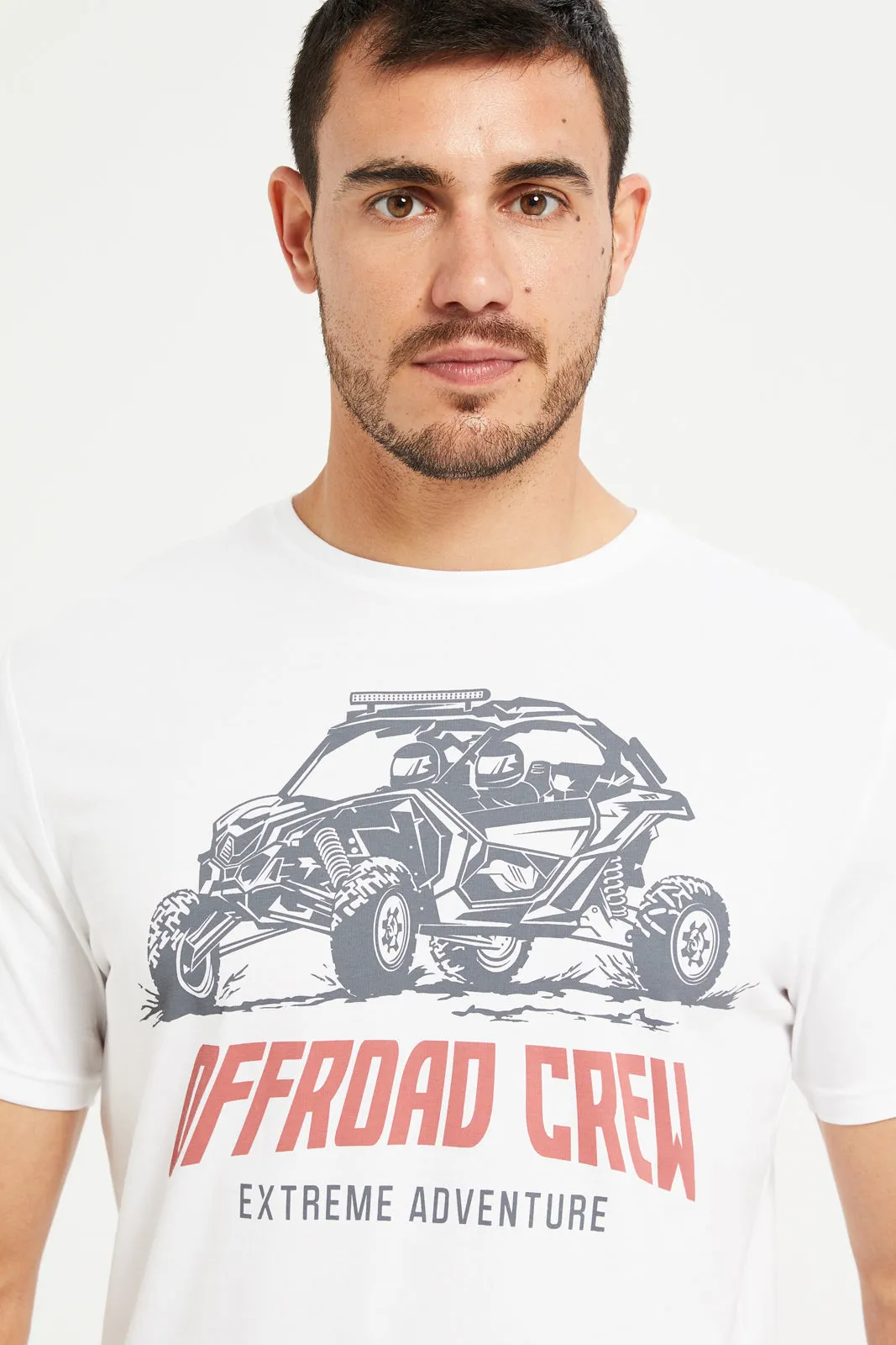 Men White Graphic Round Neck T-Shirt