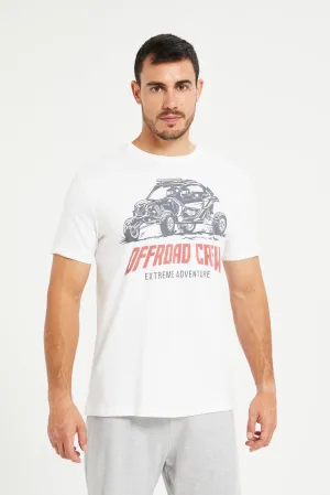 Men White Graphic Round Neck T-Shirt